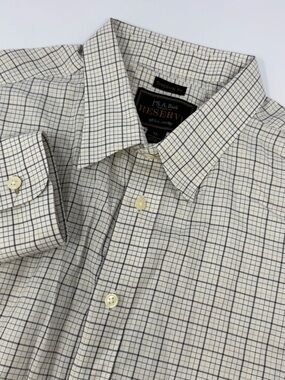 Jos A Bank Reserve Mens Beige/Black/Gold Plaid Dress Shirt Traditional Fit XL B2
